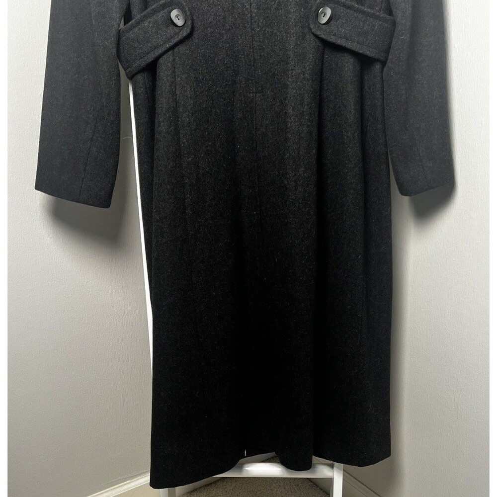 Winter Long Coat Womens 12P Petite Dark Gray Wool Andrea Brem Long Pockets - Picture 9 of 13